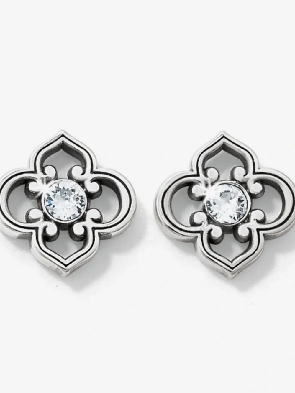 Crystal-Accent Filigree Stud Earrings - Silver